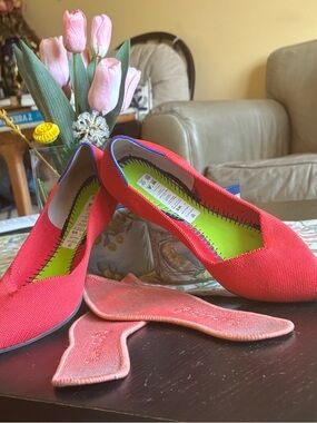 Women’s Coral Red Rothy’s The Point Slip-On Ballet Flats - Lightweight Comfort